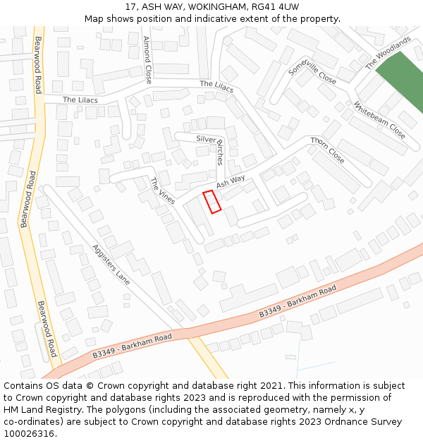 17, ASH WAY, WOKINGHAM, RG41 4UW: Location map and indicative extent of plot