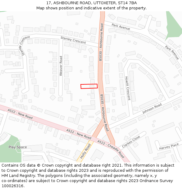 17, ASHBOURNE ROAD, UTTOXETER, ST14 7BA: Location map and indicative extent of plot