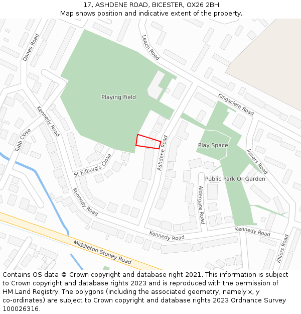 17, ASHDENE ROAD, BICESTER, OX26 2BH: Location map and indicative extent of plot