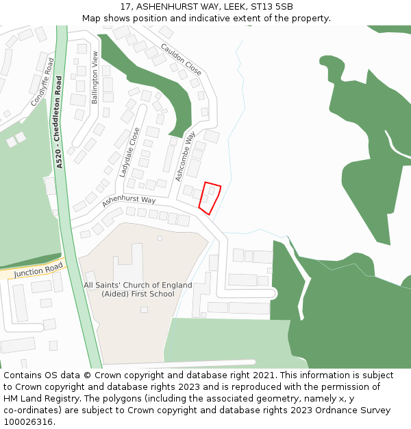 17, ASHENHURST WAY, LEEK, ST13 5SB: Location map and indicative extent of plot