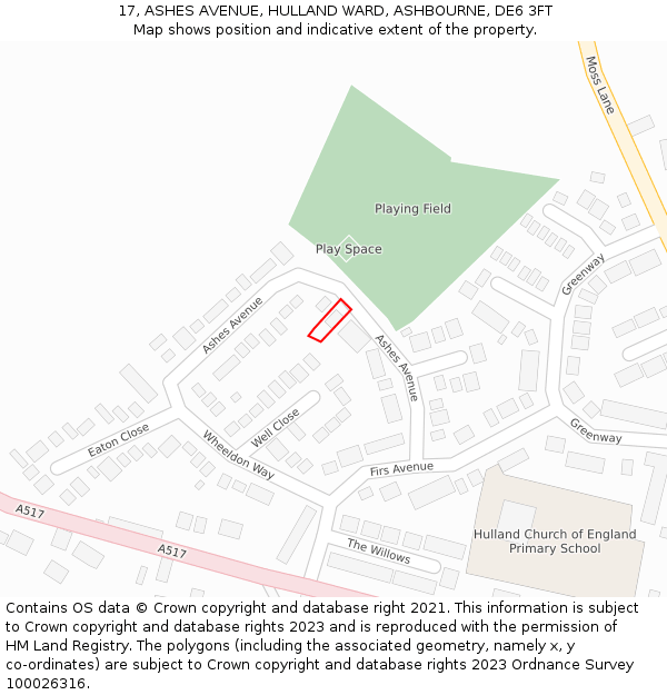 17, ASHES AVENUE, HULLAND WARD, ASHBOURNE, DE6 3FT: Location map and indicative extent of plot