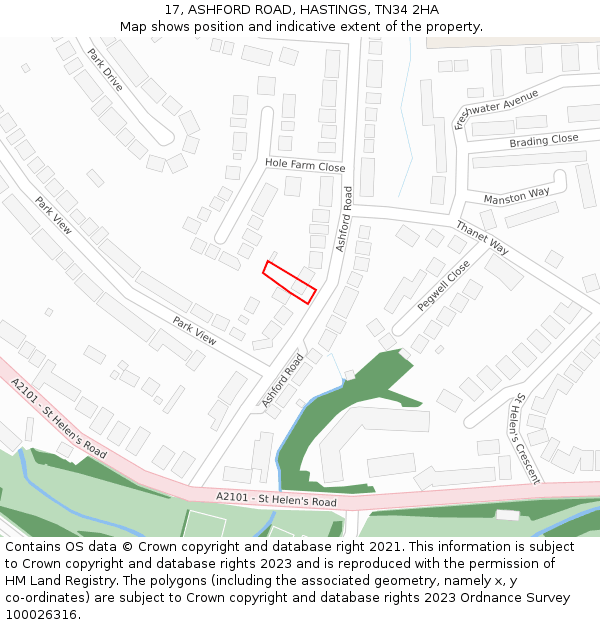 17, ASHFORD ROAD, HASTINGS, TN34 2HA: Location map and indicative extent of plot