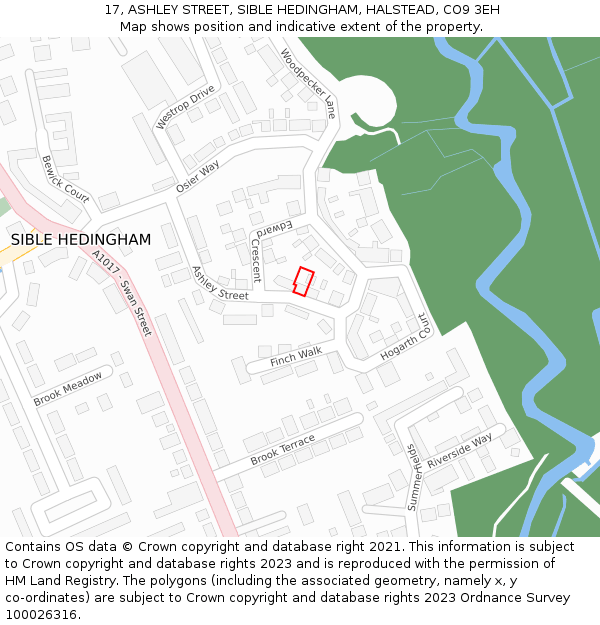 17, ASHLEY STREET, SIBLE HEDINGHAM, HALSTEAD, CO9 3EH: Location map and indicative extent of plot