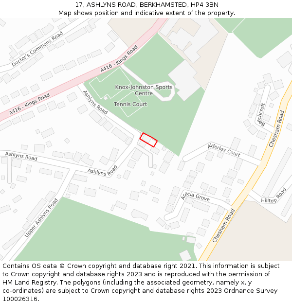 17, ASHLYNS ROAD, BERKHAMSTED, HP4 3BN: Location map and indicative extent of plot