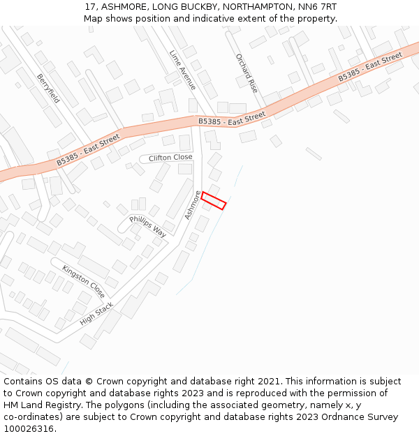 17, ASHMORE, LONG BUCKBY, NORTHAMPTON, NN6 7RT: Location map and indicative extent of plot