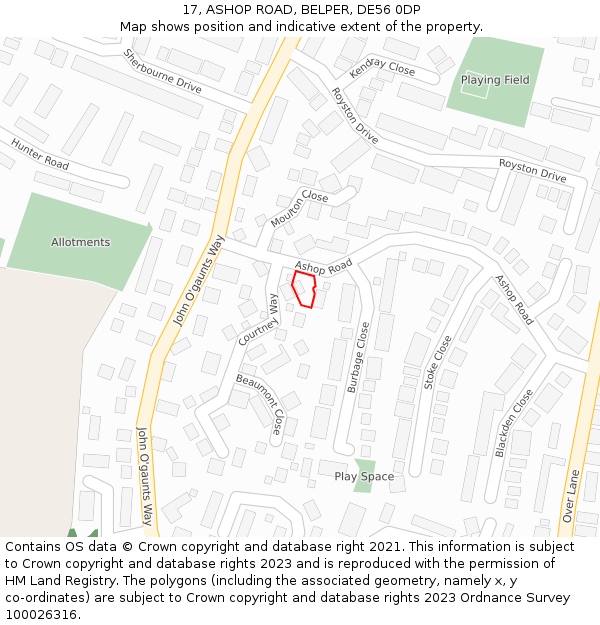 17, ASHOP ROAD, BELPER, DE56 0DP: Location map and indicative extent of plot