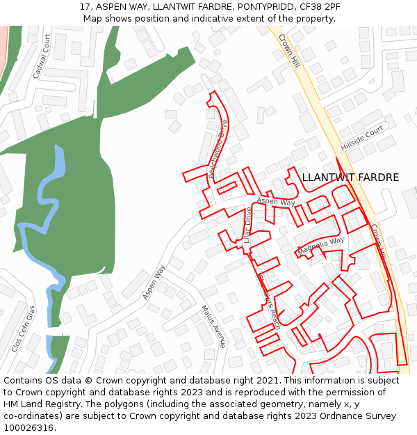 17, ASPEN WAY, LLANTWIT FARDRE, PONTYPRIDD, CF38 2PF: Location map and indicative extent of plot