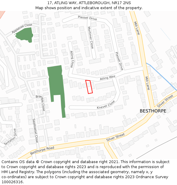 17, ATLING WAY, ATTLEBOROUGH, NR17 2NS: Location map and indicative extent of plot