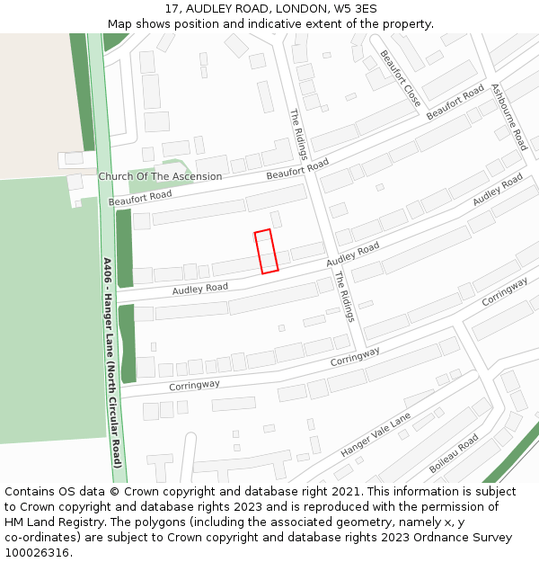 17, AUDLEY ROAD, LONDON, W5 3ES: Location map and indicative extent of plot