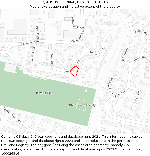 17, AUGUSTUS DRIVE, BROUGH, HU15 1DH: Location map and indicative extent of plot