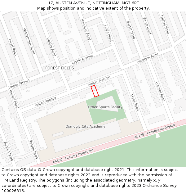 17, AUSTEN AVENUE, NOTTINGHAM, NG7 6PE: Location map and indicative extent of plot