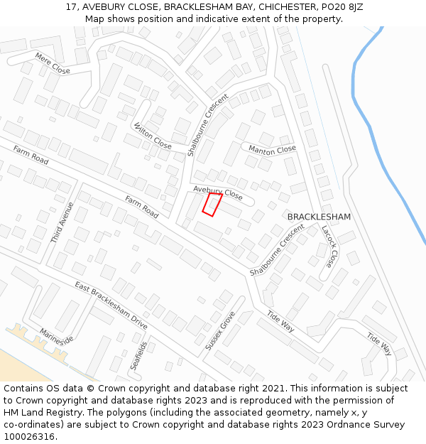 17, AVEBURY CLOSE, BRACKLESHAM BAY, CHICHESTER, PO20 8JZ: Location map and indicative extent of plot