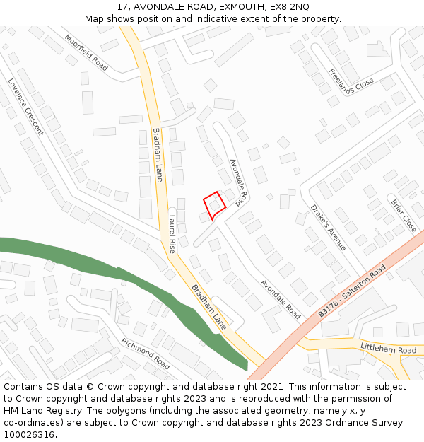 17, AVONDALE ROAD, EXMOUTH, EX8 2NQ: Location map and indicative extent of plot