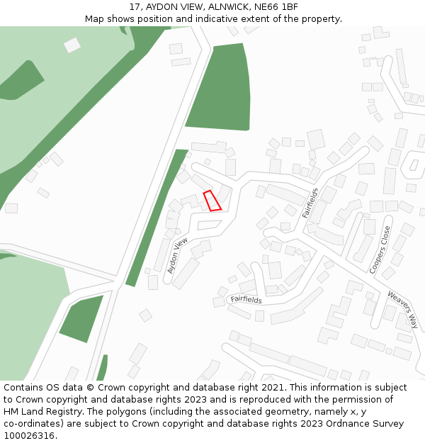 17, AYDON VIEW, ALNWICK, NE66 1BF: Location map and indicative extent of plot