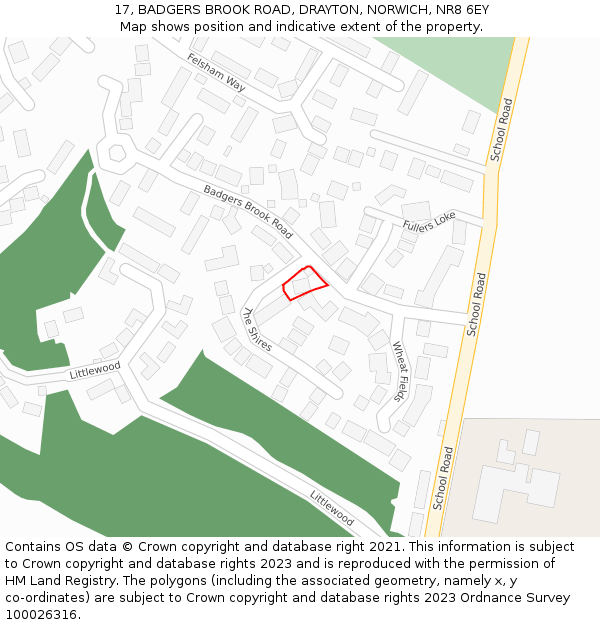 17, BADGERS BROOK ROAD, DRAYTON, NORWICH, NR8 6EY: Location map and indicative extent of plot