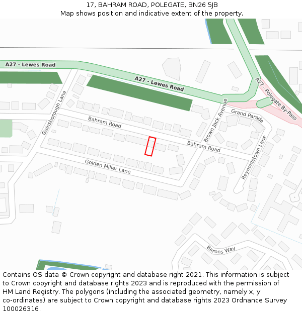 17, BAHRAM ROAD, POLEGATE, BN26 5JB: Location map and indicative extent of plot