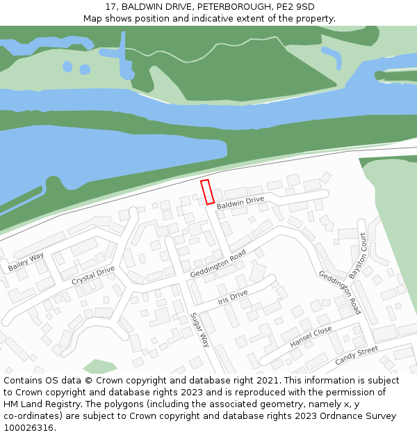 17, BALDWIN DRIVE, PETERBOROUGH, PE2 9SD: Location map and indicative extent of plot
