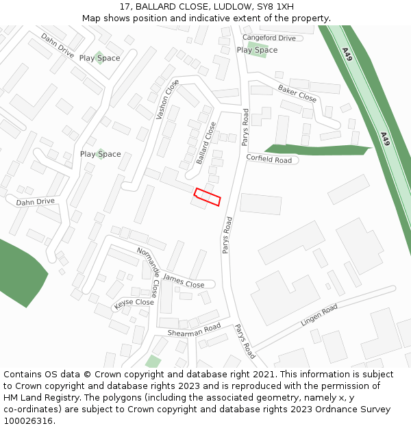 17, BALLARD CLOSE, LUDLOW, SY8 1XH: Location map and indicative extent of plot