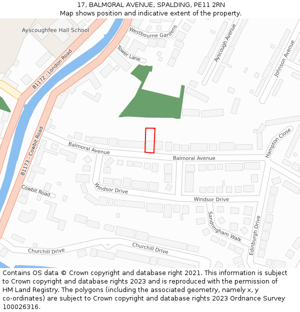 17, BALMORAL AVENUE, SPALDING, PE11 2RN: Location map and indicative extent of plot