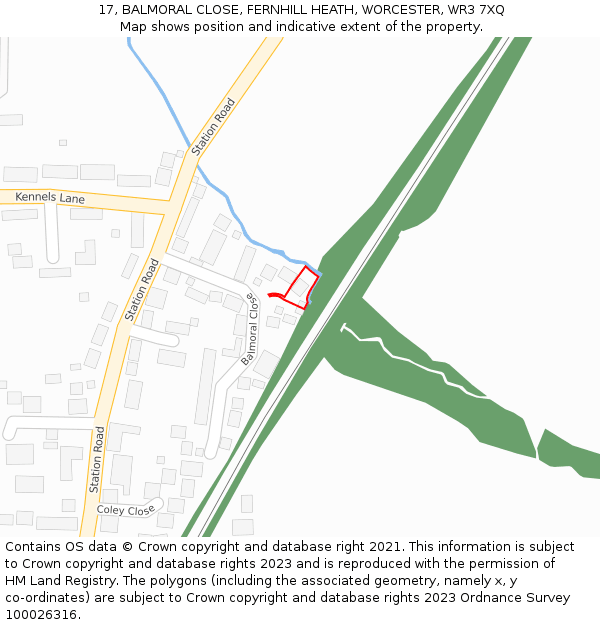 17, BALMORAL CLOSE, FERNHILL HEATH, WORCESTER, WR3 7XQ: Location map and indicative extent of plot