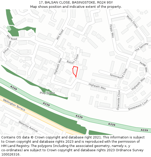 17, BALSAN CLOSE, BASINGSTOKE, RG24 9SY: Location map and indicative extent of plot