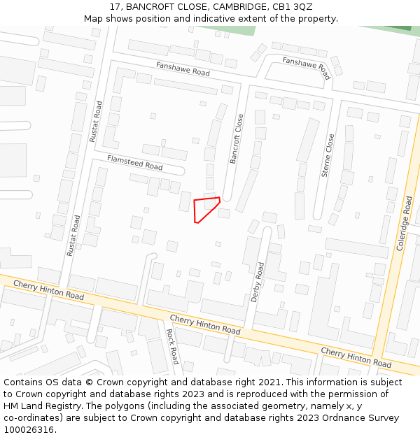 17, BANCROFT CLOSE, CAMBRIDGE, CB1 3QZ: Location map and indicative extent of plot