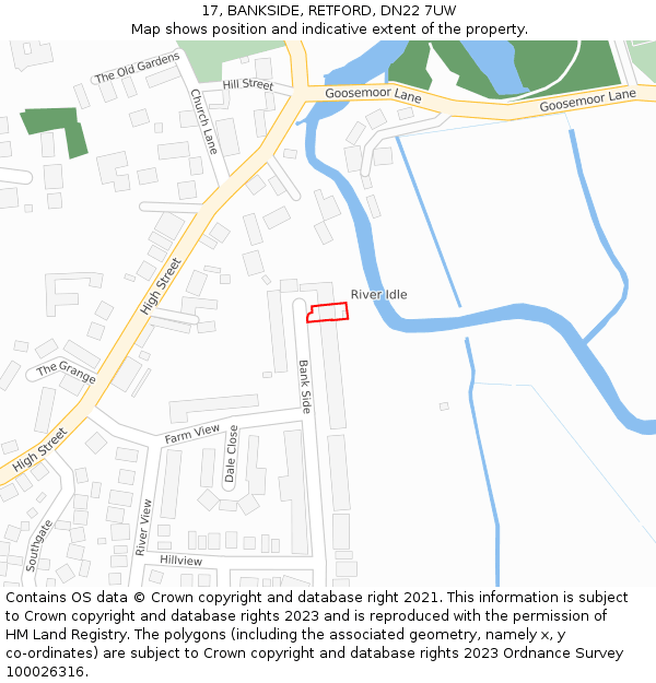 17, BANKSIDE, RETFORD, DN22 7UW: Location map and indicative extent of plot