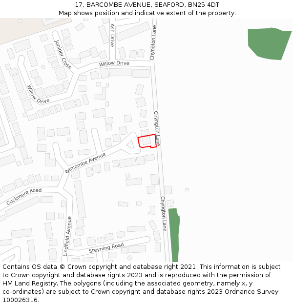 17, BARCOMBE AVENUE, SEAFORD, BN25 4DT: Location map and indicative extent of plot