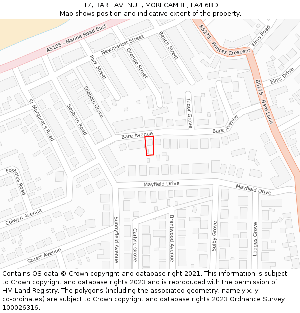 17, BARE AVENUE, MORECAMBE, LA4 6BD: Location map and indicative extent of plot