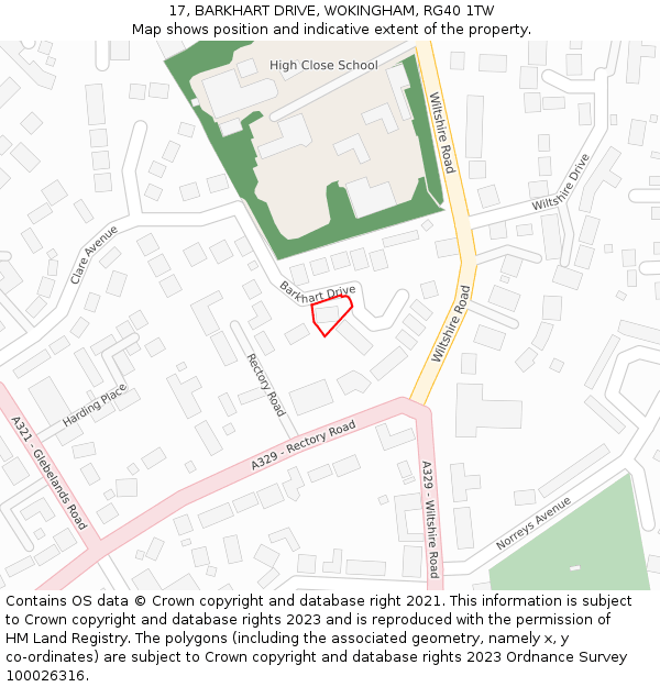 17, BARKHART DRIVE, WOKINGHAM, RG40 1TW: Location map and indicative extent of plot