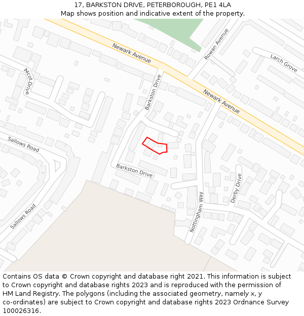 17, BARKSTON DRIVE, PETERBOROUGH, PE1 4LA: Location map and indicative extent of plot