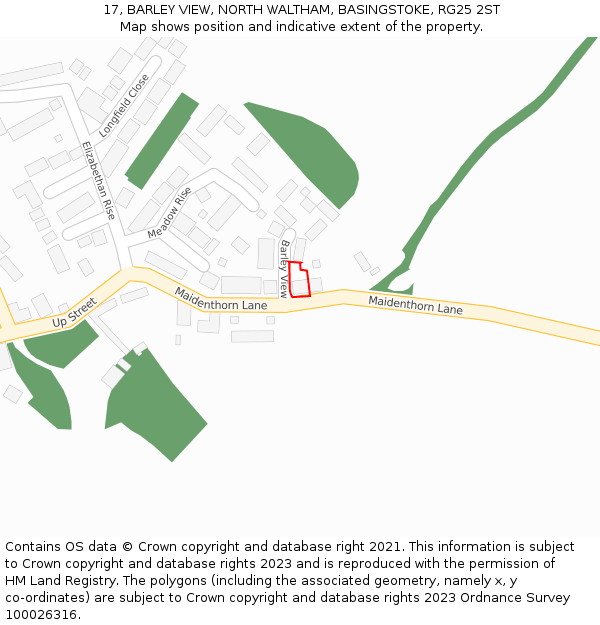 17, BARLEY VIEW, NORTH WALTHAM, BASINGSTOKE, RG25 2ST: Location map and indicative extent of plot