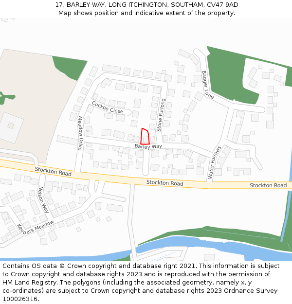 17, BARLEY WAY, LONG ITCHINGTON, SOUTHAM, CV47 9AD: Location map and indicative extent of plot