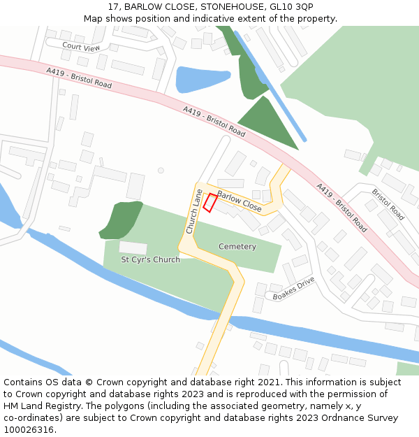 17, BARLOW CLOSE, STONEHOUSE, GL10 3QP: Location map and indicative extent of plot