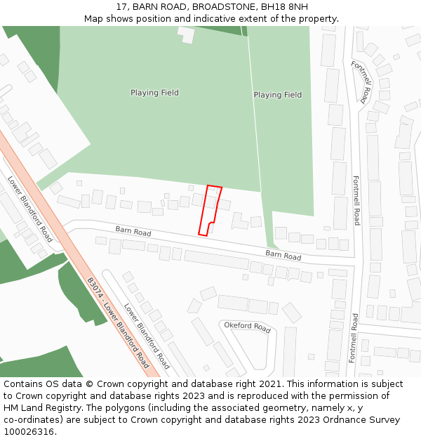 17, BARN ROAD, BROADSTONE, BH18 8NH: Location map and indicative extent of plot