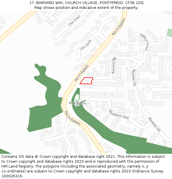 17, BARNARD WAY, CHURCH VILLAGE, PONTYPRIDD, CF38 1DQ: Location map and indicative extent of plot