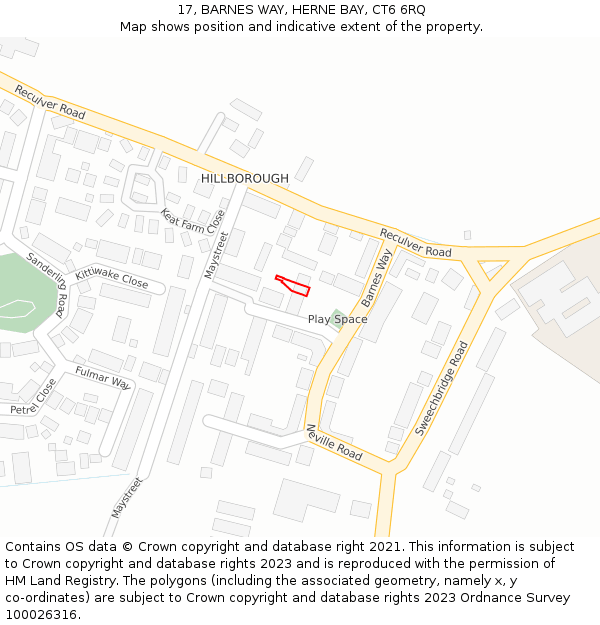 17, BARNES WAY, HERNE BAY, CT6 6RQ: Location map and indicative extent of plot