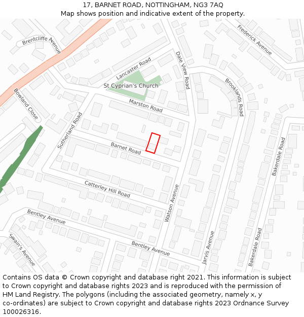 17, BARNET ROAD, NOTTINGHAM, NG3 7AQ: Location map and indicative extent of plot