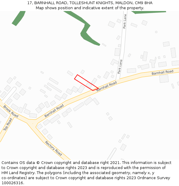 17, BARNHALL ROAD, TOLLESHUNT KNIGHTS, MALDON, CM9 8HA: Location map and indicative extent of plot