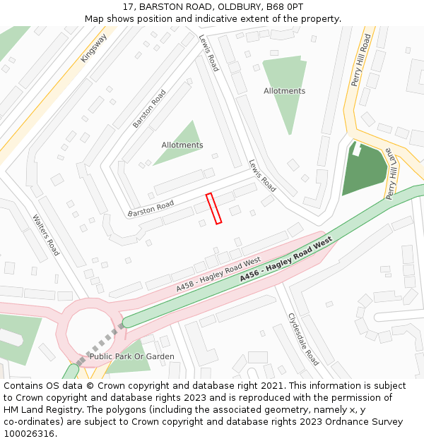 17, BARSTON ROAD, OLDBURY, B68 0PT: Location map and indicative extent of plot