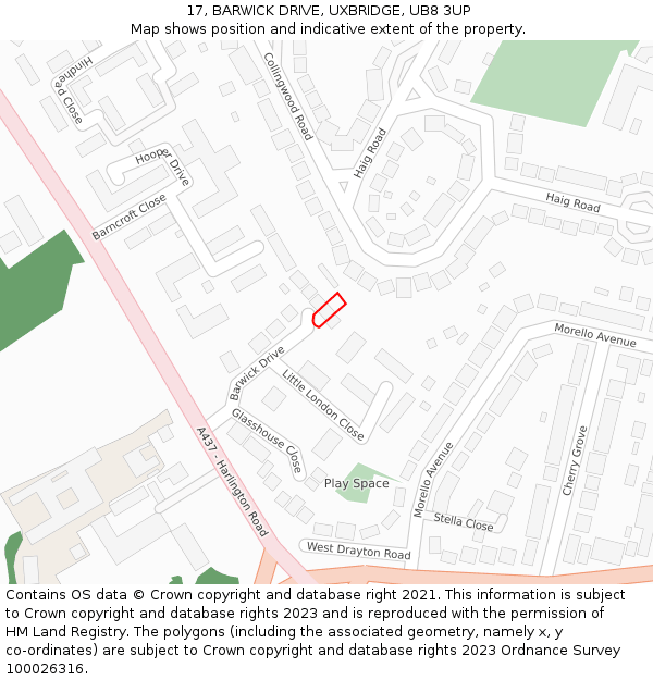 17, BARWICK DRIVE, UXBRIDGE, UB8 3UP: Location map and indicative extent of plot
