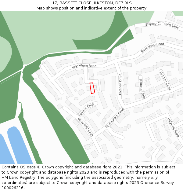 17, BASSETT CLOSE, ILKESTON, DE7 9LS: Location map and indicative extent of plot