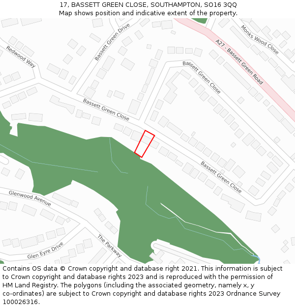 17, BASSETT GREEN CLOSE, SOUTHAMPTON, SO16 3QQ: Location map and indicative extent of plot
