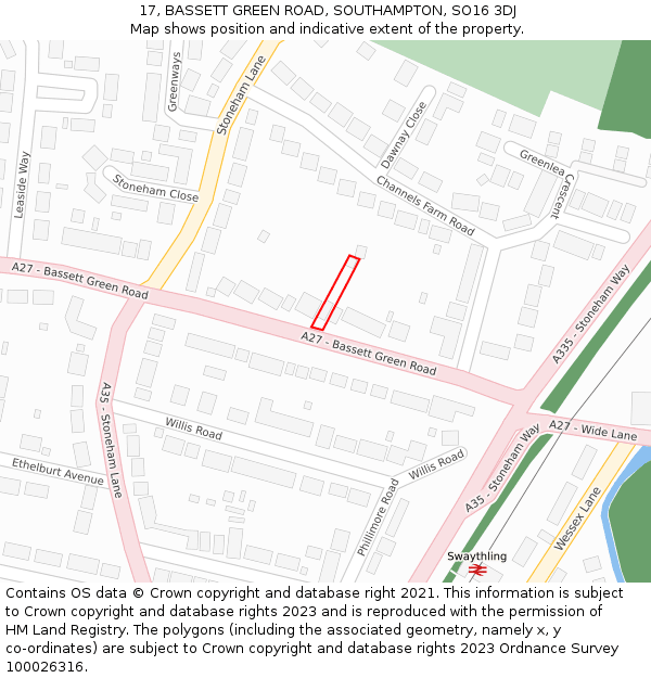 17, BASSETT GREEN ROAD, SOUTHAMPTON, SO16 3DJ: Location map and indicative extent of plot