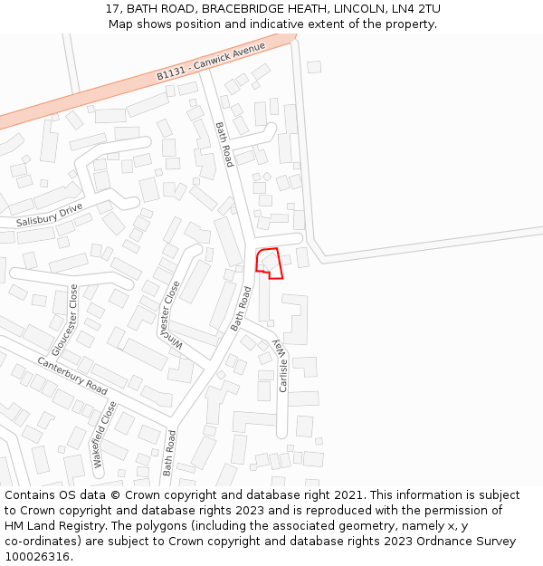 17, BATH ROAD, BRACEBRIDGE HEATH, LINCOLN, LN4 2TU: Location map and indicative extent of plot