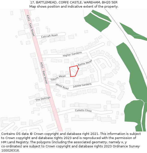 17, BATTLEMEAD, CORFE CASTLE, WAREHAM, BH20 5ER: Location map and indicative extent of plot