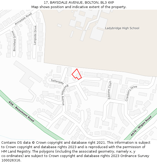 17, BAYSDALE AVENUE, BOLTON, BL3 4XP: Location map and indicative extent of plot