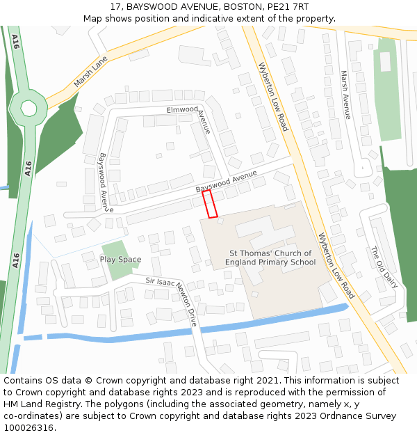 17, BAYSWOOD AVENUE, BOSTON, PE21 7RT: Location map and indicative extent of plot