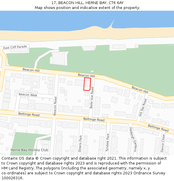 17, BEACON HILL, HERNE BAY, CT6 6AY: Location map and indicative extent of plot