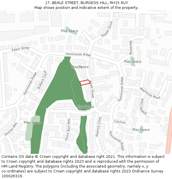 17, BEALE STREET, BURGESS HILL, RH15 9UY: Location map and indicative extent of plot